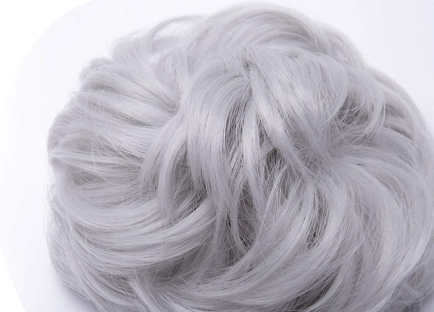 Silver Gray Wavy Curly Messy Hair Bun Extensions - Scrunchy Scrunchie Hairpiece Donut Hair Chignons Wig - Image 4