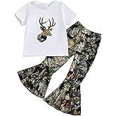 LZUBCPY Baby Girl Hunting Clothes Deer Print Short Sleeve T Shirt Jungle Camo Flared Pants Toddler Summer Bell Bottoms Outfit