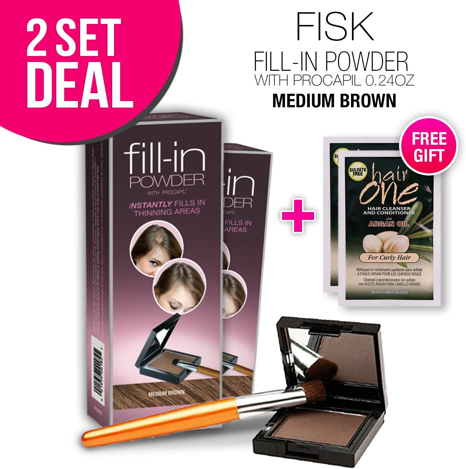 2-PACK Cover Your Gray Fill-in Powder with Procapil, (Medium Brown) with Free Sulfate-Free Shampoo