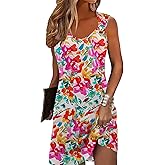 Yandino Summer Dresses for Women Sleeveless Casual Sundresses Loose Beach Cover Ups Trendy Tank Midi Sun Dress