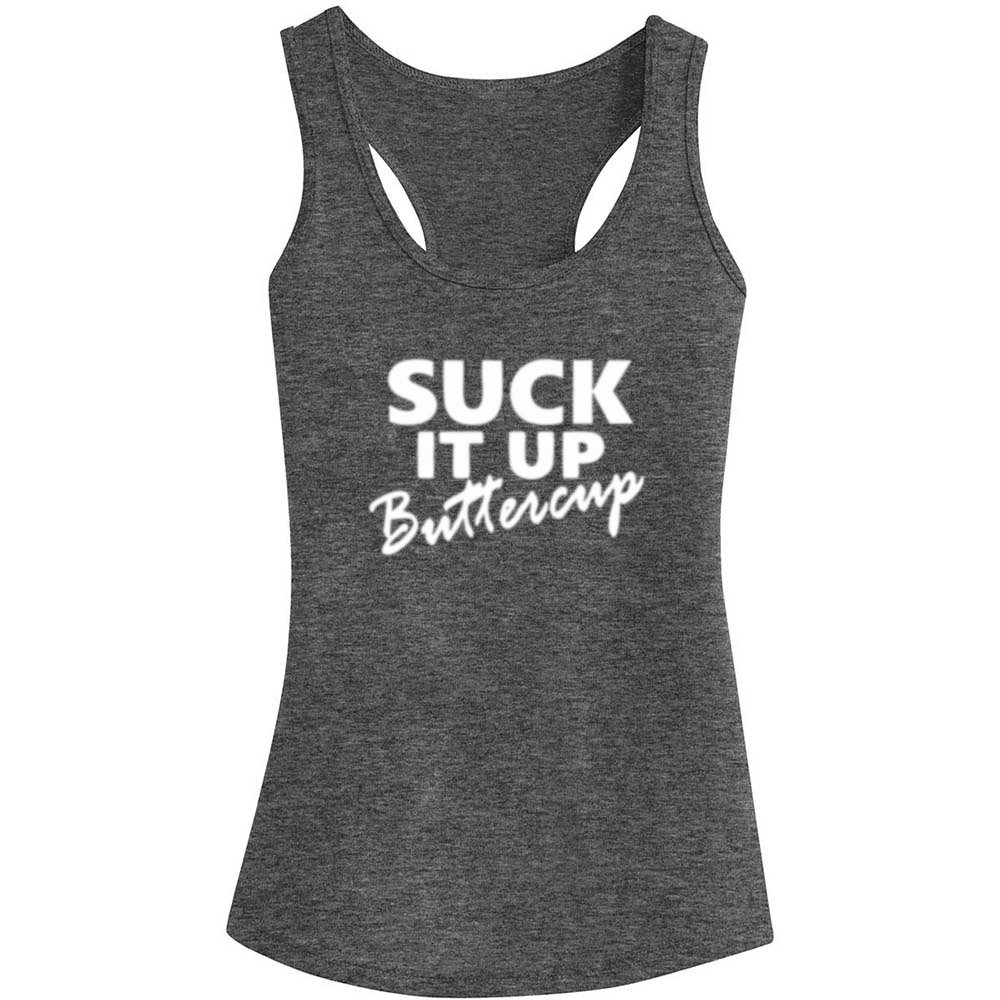 Loo Show Suck It Up Buttercup Ness Workout Racerback Tank Tops - Heathered Grey Shirts