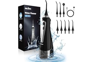 Sejoy Water Flossers for Teeth, Water Flosser Cordless Rechargeable, Water Flosser for Braces for Kids Travel, for Teeth Cleaning, 5 Cleaning Modes 8 Jet Tips, IPX7 Waterproof, 230ml