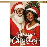 IVN Merry Christmas Garden Flag 28 x 40 Inches Double Sided African American Santa and Woman in Christmas Hats Merry Christmas Outdoor Yard Flag for Outside Home Front Door Lawn Porch Patio Welcome Decor