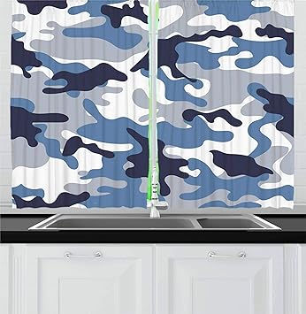 Amazon Com Ambesonne Camouflage Kitchen Curtains Illustration