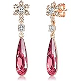 Austrian Crystal Teardrop Earrings Flower Dangle Earrings for Women 14K Gold Plated Drop Stud Earrings Hypoallergenic Jewelry