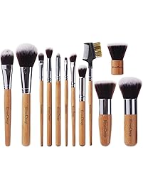 EmaxDesign 12 Pieces Makeup Brush Set Professional Bamboo Handle Premium Synthetic Kabuki Foundation Blending Blush Concealer Eye Face Liquid Powder Cream Cosmetics Brushes Kit With Bag