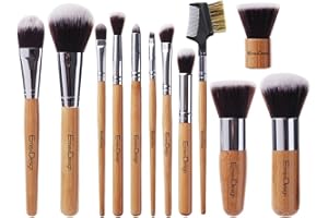 EmaxDesign 12 Pieces Makeup Brush Set Professional Bamboo Handle Premium Synthetic Kabuki Foundation Blending Blush Concealer Eye Face Liquid Powder Cream Cosmetics Brushes Kit With Bag