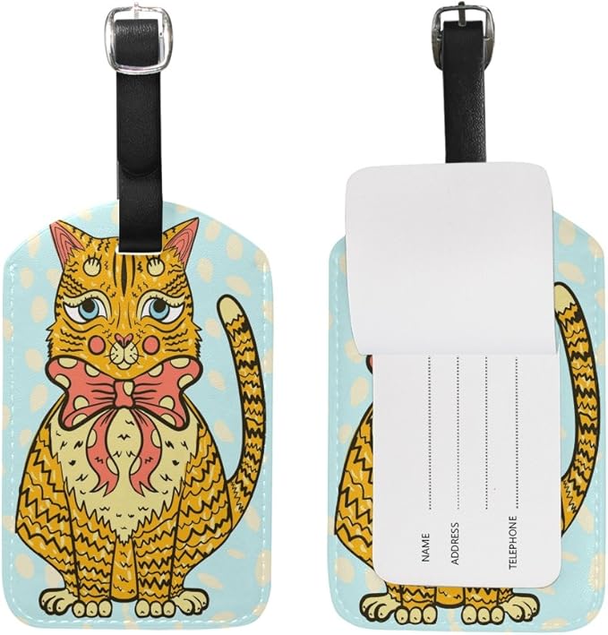 Amazon.com | My Daily Funny Hand Drawn Cat Luggage Tag PU Leather Bag ...