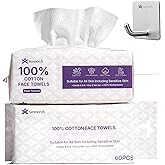 Serenorch 100% Cotton Disposable Face Towels 120 Count, Soft Cotton Tissue for Sensitive Skin, Makeup Remover Dry Wipes, Lint Free Facial Cleansing Cloths for Baby & Adult, Hanging Bag