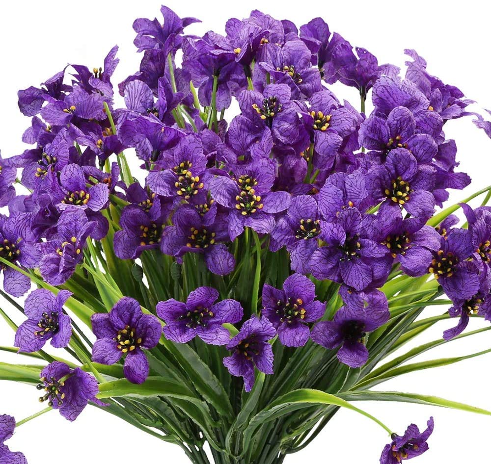Ksnnrsng 6 Bundles Artificial Flowers Outdoor UV Resistant Fake Flowers No Fade Faux Plastic Plants Garden Porch Window Box Decorating (Purple)