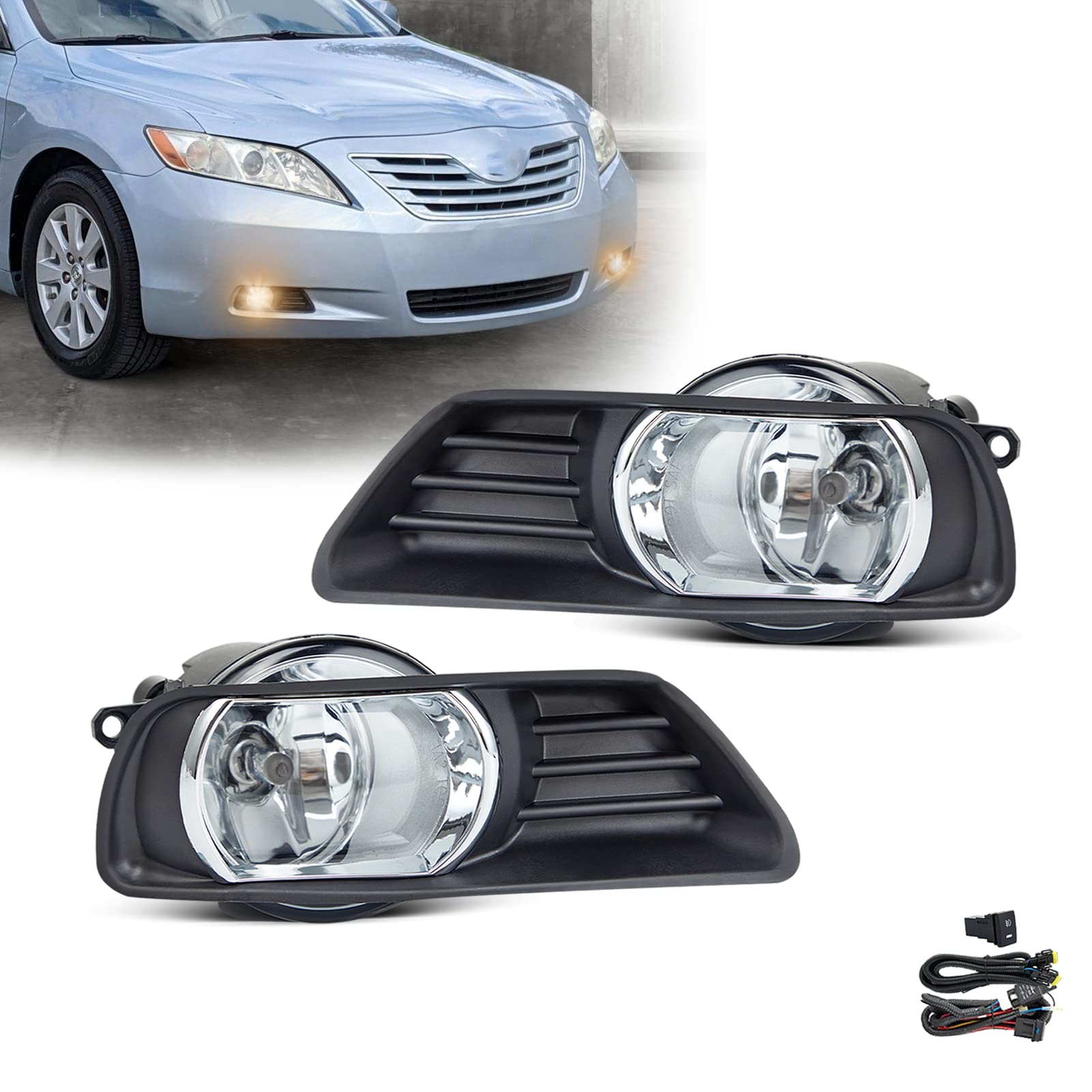 Photo 1 of SPIEGEER Fog Lights Assembly for 2007 2008 2009 Toyota Camry Fog Lamps Replacement Kits with Switch & Wiring H11 12V 55W Halogen Bulbs Clear Lens