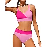 ADIFUN Girls Swimsuit V Neck Bikini Set Color Block with Cover Up 3Pcs Bathing Suits