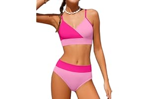 ADIFUN Girls Swimsuit V Neck Bikini Set Color Block with Cover Up 3Pcs Bathing Suits
