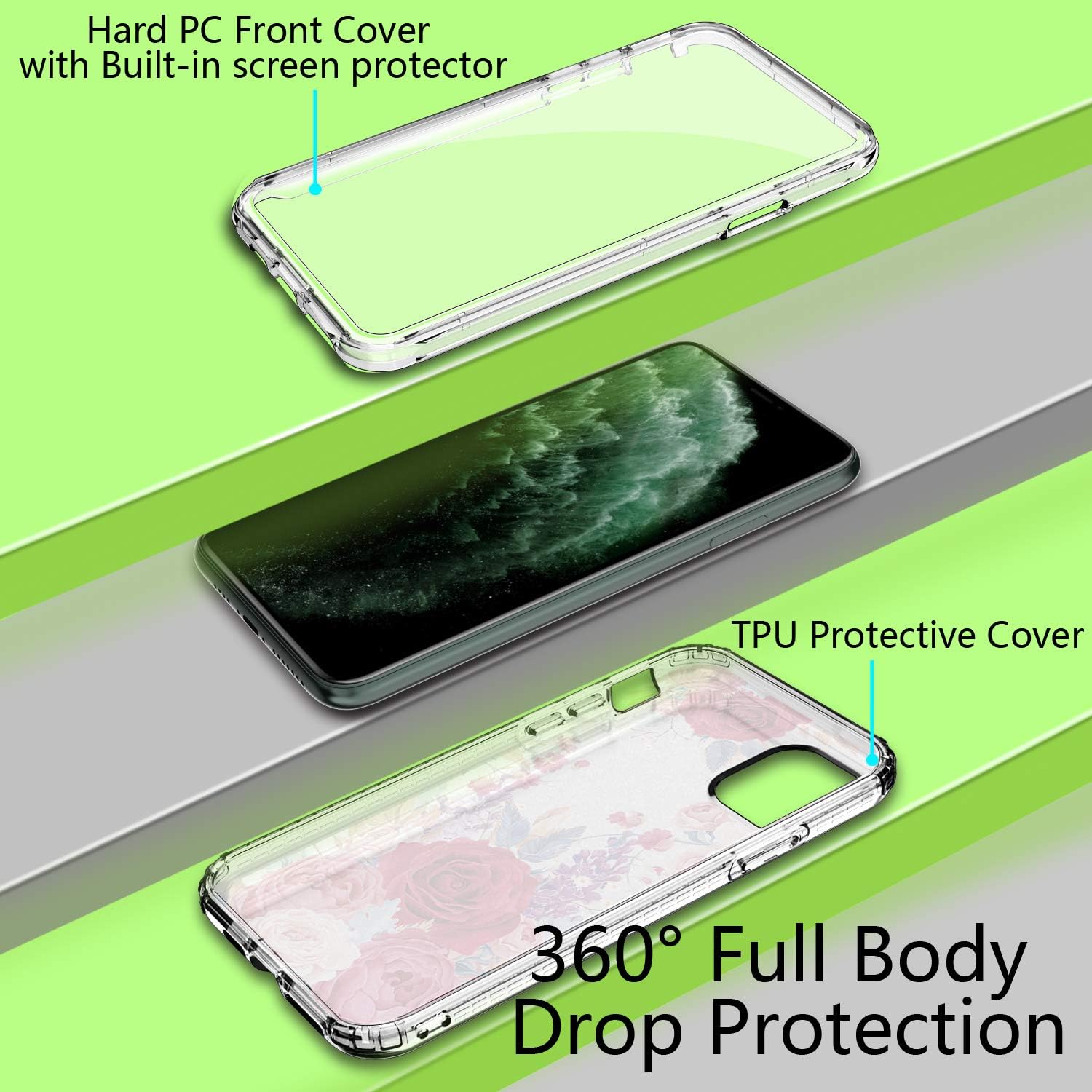 Clear Annsd Iphone 11 Pro Max Case With Built In Screen Protector Heavy Duty Hybrid Impact Defender Hard Transparent Bumper And Tpu Full Body Protective Cover Cases Holsters Clips Cell Phones