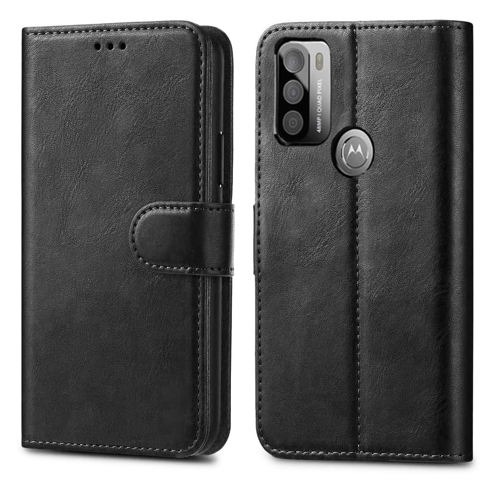 GAPlus PU Leather Flip Cover Wallet Case For Motorola Moto G50 4G Card Holder Magnetic Kickstand Black — image 1
