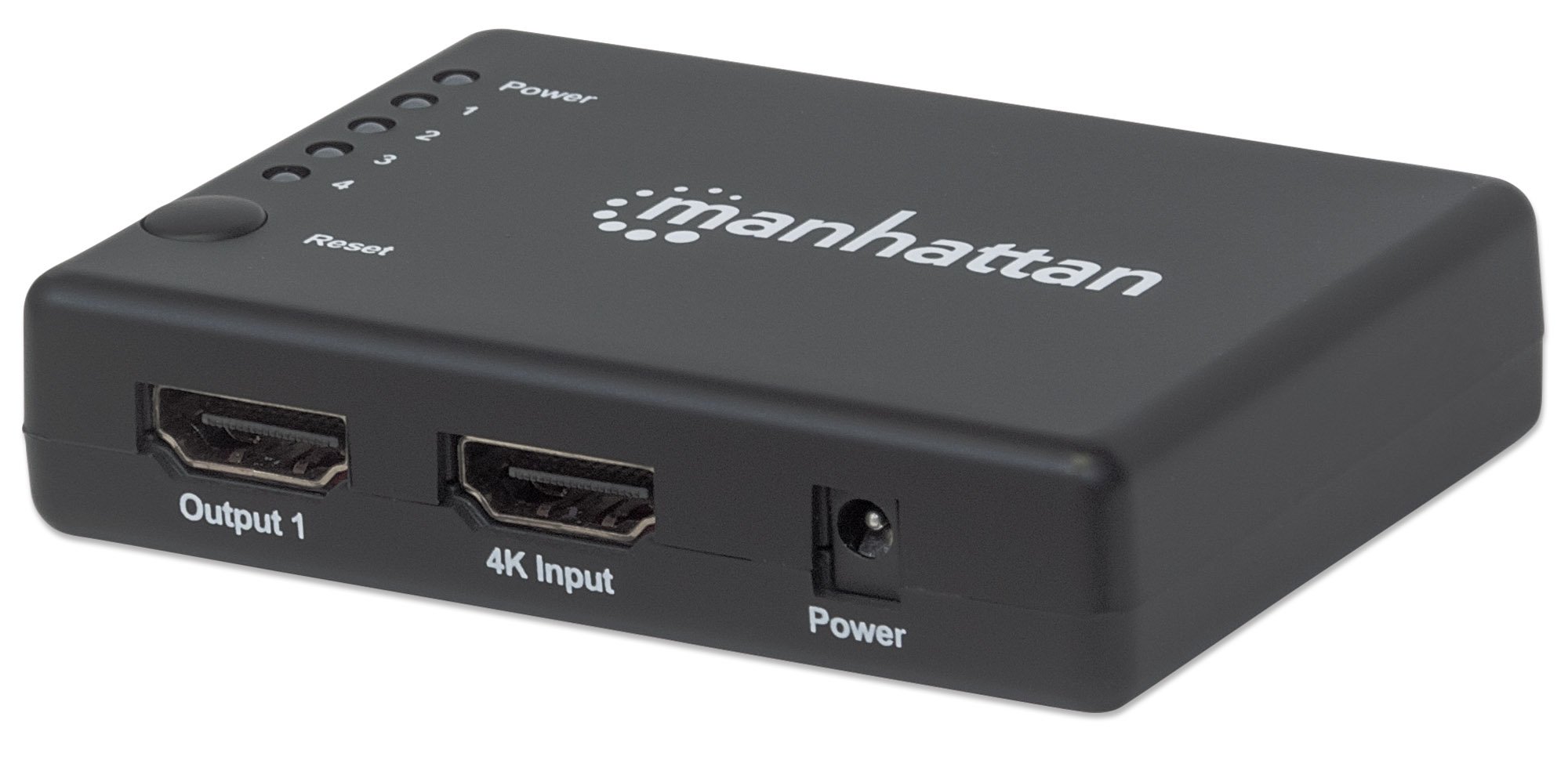 Manhattan 207706 4K Compact 4-Port HDMI Splitter, 4K@30Hz, AC Powered, Black