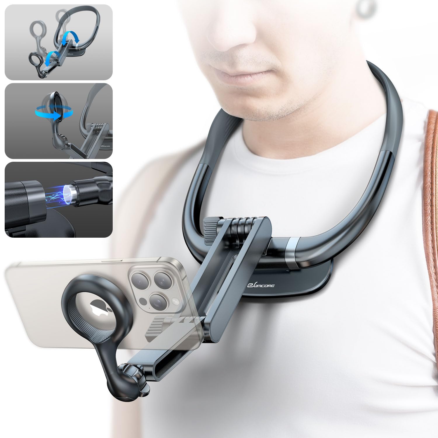 Photo 1 of eSamcore POV/Vlog Neck Phone Holder, Foldable Phone Chest Mount Tripod for Selfie, Hands Free 360°Adjustable Magnetic Mount Fit for Magsafe iPhone 15 14 13 12 Content Creator Essentials