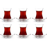 ums Turkish Tea Glass Set - Slim Waist Design and Thick Sole Prevent the Tea From Getting Cold, 6 Saucers 6 Glasses, Coffee Glasses, Useful Tea Set, Set of 12