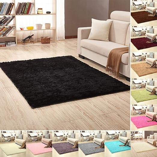 Amazon Com Shlutesoy Solid Color Rectangle Thicken Carpet Rug Floor Mat Living Room Bedroom Decor Black 40cm X 60cm Furniture Decor