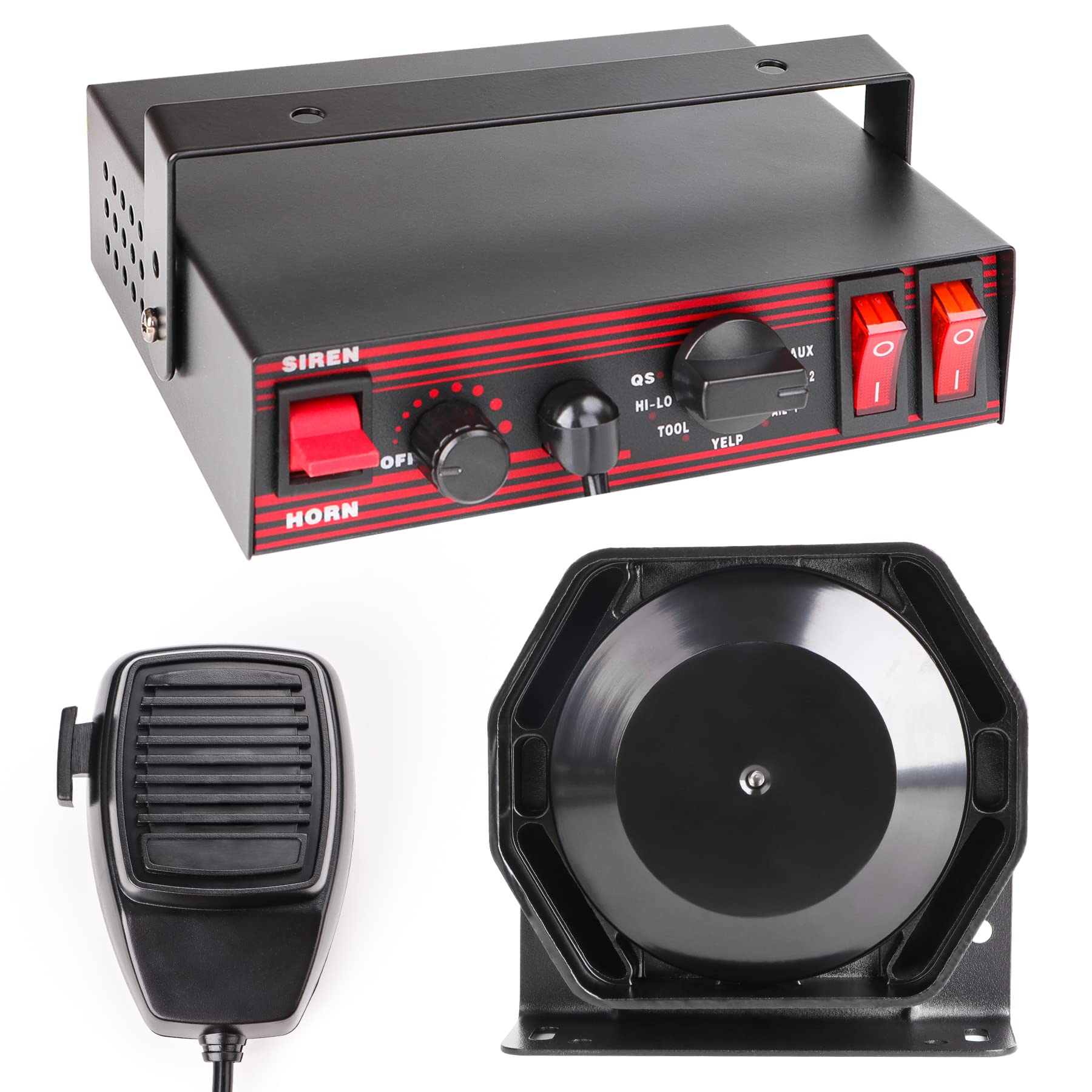 Police Siren for Car 8 Tones Warning Emergency Siren PA System with Handheld Microphone 12V 200W for Police car,The Ambulance,Fire Truck,Engineering Siren for Vehicle