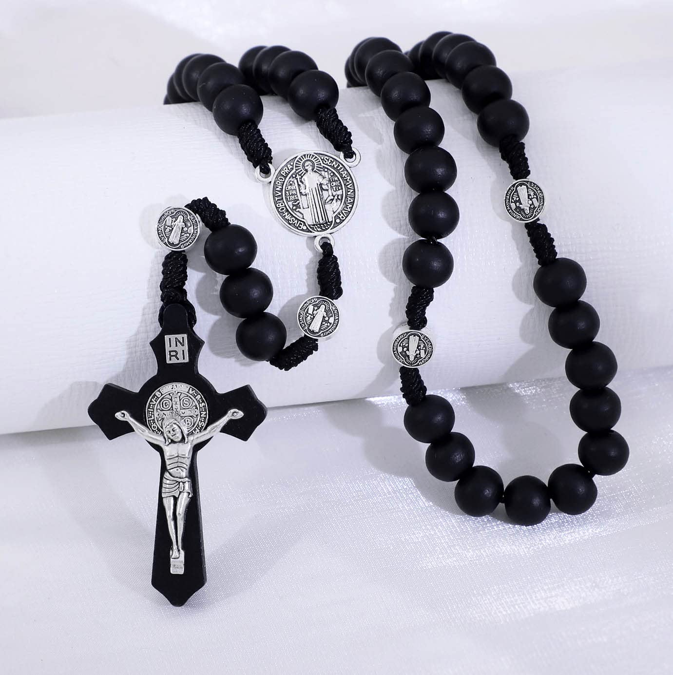 KOMI Handmade Wooden Catholic Rosaries, Rosary Beads Necklace From Bethlehem Wood Christian Prayer Holy Soil Medal & Metal Cross For Catholic Or Christian Gift