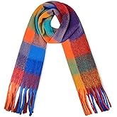 SHOHOKU Large Chunky Plaid Scarf Coloured Checked Oversized Scarf Tassel Soft Fall Winter Thick Warm Shawl Women