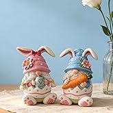 WZAPPKEW Easter Gnomes Decorations Bunny Gnomes Easter Rabbits Gnome Figurine Decoration Resin Handmade Spring Gnome Table Ornaments Elf Gifts for Home