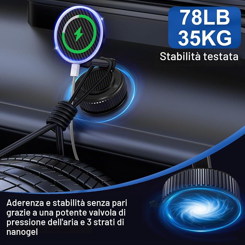 Supporto Magnetico per Cellulare Aggiornato con Aspirazione per Auto, Supporto Auto Magnetico da 15W, Rotazione a 360° per Auto/Specchio, Supporto Magnetico per Telefono per iPhone e Android — foto 3 di 8