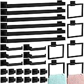 Gisafai 30 Pcs Black Bathroom Hardware Accessories Set 23.6 Inch Bath Towel Bar Kit Stainless Steel Bathroom Hardware Set Towel Racks Ring Robe Hooks Paper Holder for Wall Mounted