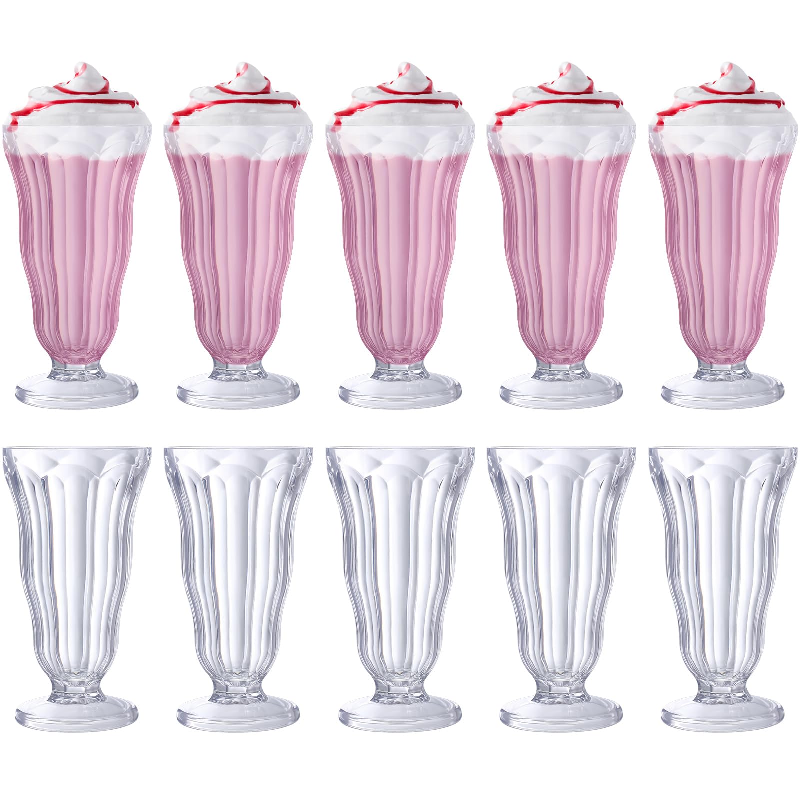 Photo 1 of Mifoci 10 Pcs Milkshake Cups 16 oz Old Fashioned Soda Cups Footed Ice Cream Cups Clear Thick Plastic Fountain Cups for Juice Sundae Milk Tropical Drinks Party