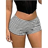 Verdusa Women's Y2K Micro Shorts Striped Ultra Low Waist Party Going Out Skinny Mini Shorts