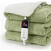 blunique Heated Blanket Electric Blanket Twin Waffle, 62x84 Inches Sherpa Fleece Fast Heating Blanket 6 Heating Levels & 10 Hours Auto Off ETL Certification, Sage Twin