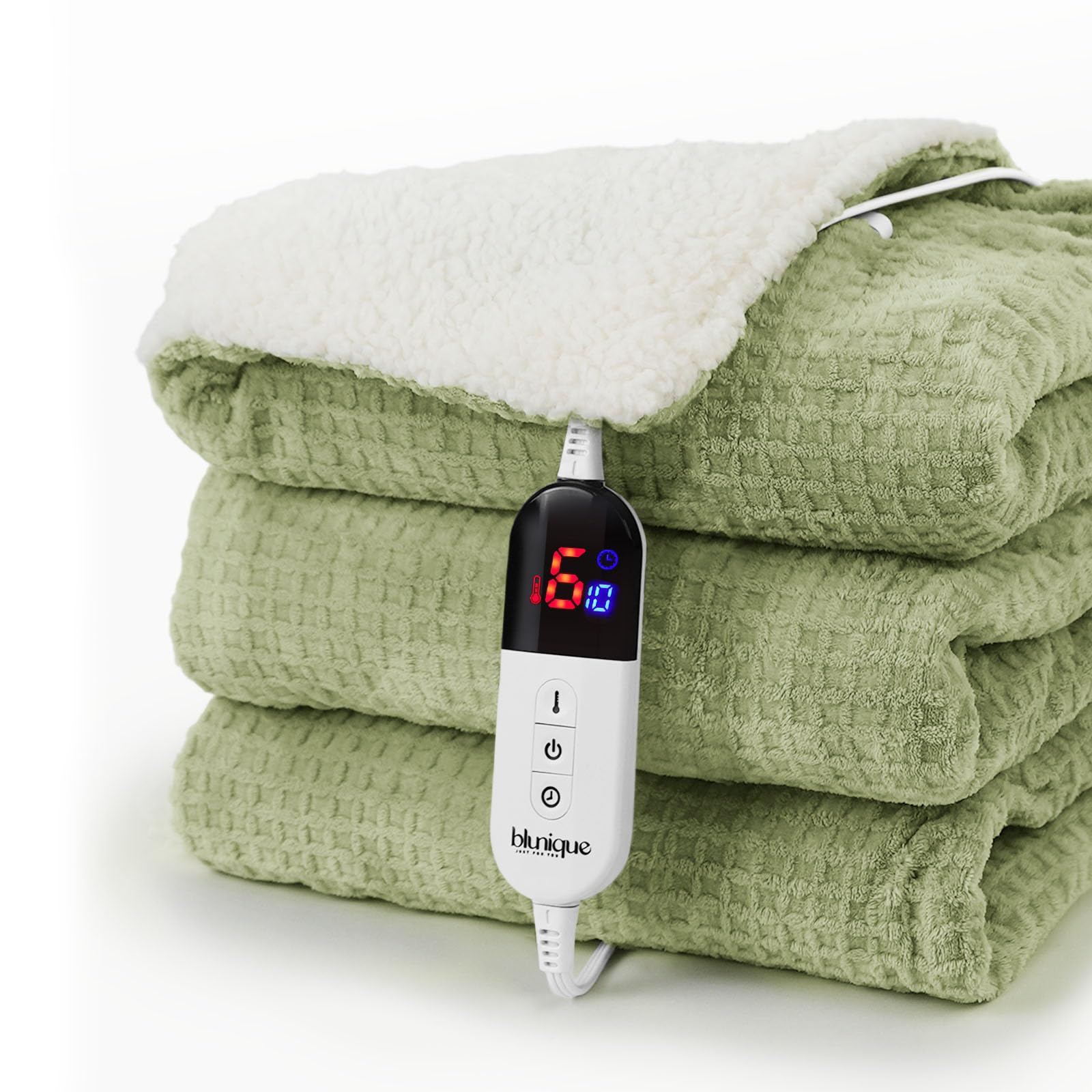 Photo 1 of blunique Heated Blanket Electric Blanket Twin Waffle, 62x84 Inches Sherpa Fleece Fast Heating Blanket 6 Heating Levels & 10 Hours Auto Off ETL Certification, Sage Twin