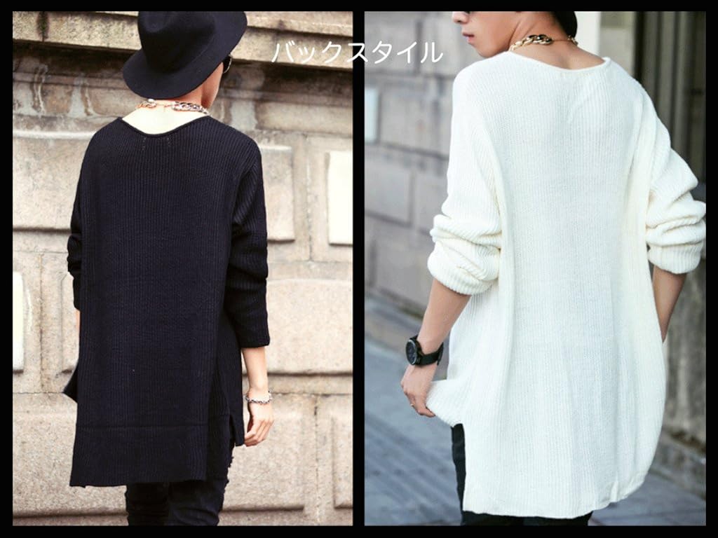Amazon Various Ways メンズ ゆるニット メンズロングニット ロング丈 秋服 冬服 メンズ カットソー トップス ブラック セーター ライブ 男女兼用 白 黒 ブラック セーター 通販