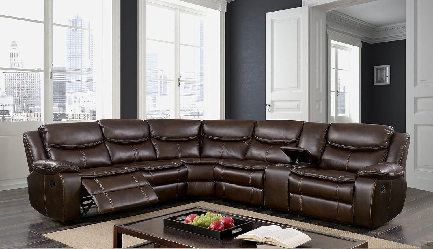 Amazon Com Esofastore Brown Reclining Home Theater Sectional