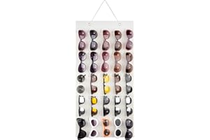 PACMAXI Sunglasses Storage Organizer, Wall Pocket Mounted by Sunglasses, Hanging Eyeglasses Storage Holder, Eyewear Display. (Ivory white, 25 Slot)
