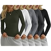 Locoowai 5 Pack Womens Compression Shirts Long Sleeve Crew Neck Undershirts Stretchy Workout Tops for Athletic Running Yoga