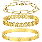 MVCOLEDY 18K Gold Plated Bangle Bracelet Set for women,Cubic Zirconia Classic Stainless Steel Adjustable CZ Gold Tennis Love Bracelets Stack for women