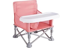 Furmubei Portable Baby Booster Seat with Tray, Toddler Booster seat for Dining, Camping, Travel, Baby Beach Chair 6 Months to 3 Years Old Indoor Outdoor Use Pink