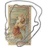 St. Christopher Protect Us Pewter Medal on Stainless Steel Chain with Laminated Prayer Card | Catholic Patron Saint Pendant