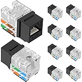 VCELINK UL-Listed Cat6 RJ45 Keystone Jack 10-Pack, Slim Profile, Black | Slim Profile, UL Listed for superior safety, 90 Degree Punch Down, Ideal for Patch Panel and Wall Plate