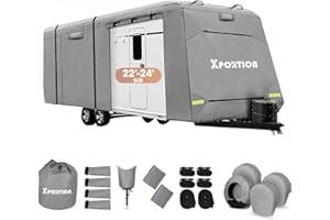 XPORTION Travel Trailer Cover,Camper Cover RV Cover22-24',Waterproof and UV Resistant Camping RV Cover with Gutter Jack Cover