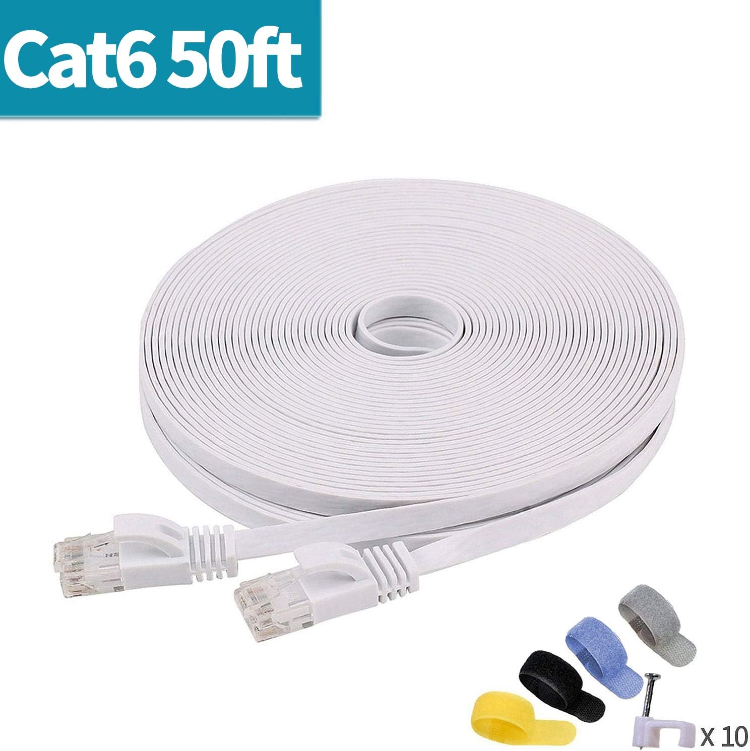 Cat 6 Cable 50FT White UP to Gigabit 1000 BaseT LAN Higher