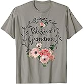 Blessed Grandma for Women Flower Decor Grandma Flowers T-Shirt