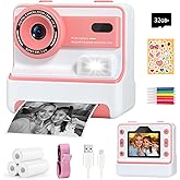 Kids Camera Gift for Girls: Dual Lens Instant Print Digital Camera Christmas Birthday Gifts Toys for 3 4 5 6 7 8 9 10 Year Old Girls Boys Stocking Stuffers for Girl Boys Age 3-12 with 32GB Card (Pink)