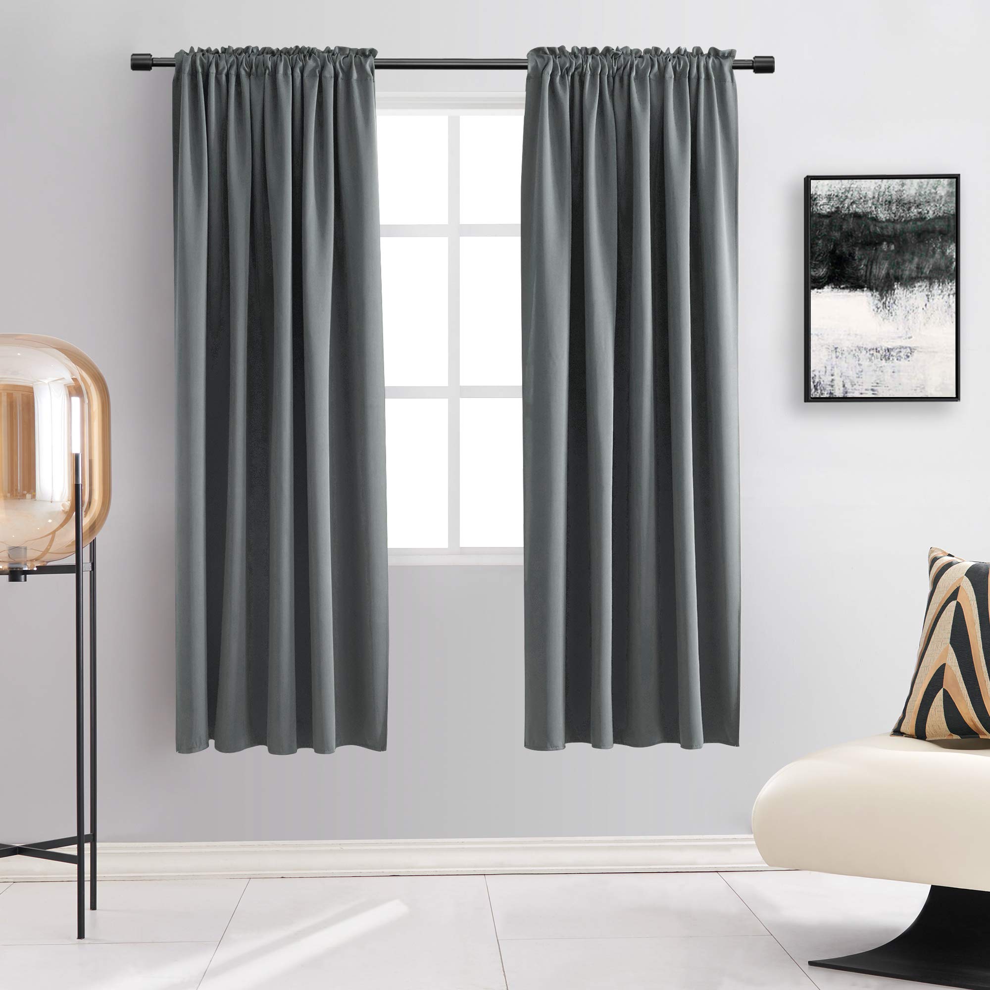 DONREN Medium Grey Curtain Panels for Living Room - Blackout Thermal Insulated Room Darkening Rod Pocket Drapes for Kitchen (52 by 63 Inch,2 Panels)