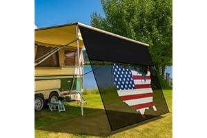 RVINGPRO RV Awning Shade Screen with Zipper 9' x 15'3'', 600D Oxford Top + Mesh Bottom, RV Sun Shade Screen for Awning, RV Shade Complete Kits for Trailer Camper (American Map)