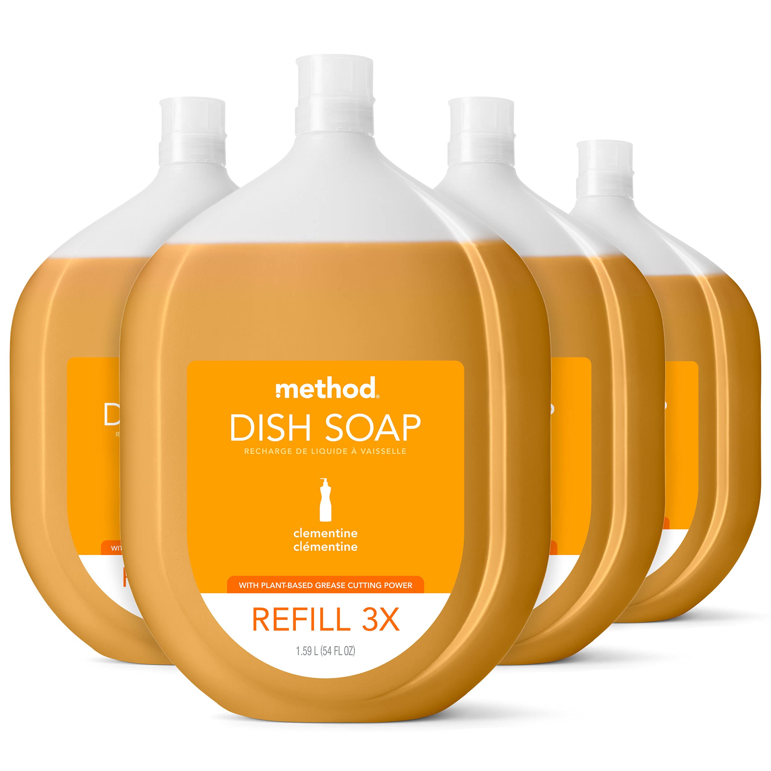 Photo 1 of Method Gel Dish Soap Refill, Clementine Scent, Powerful Cleaning Formula, Large Refill Tub, Biodegradable Formula, Cuts Through Grease, 54 Fl Oz (Pack of 4)