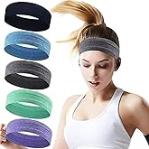Sport Headbands for Women Men Solid Workout Headbands Silicone Non Slip Headband Fitness Headband Elastic Sweatbands Sport Hair Bands for Outdoor Indoor Athletics with 5PCS