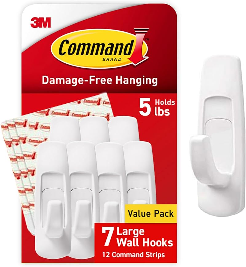 Command Large Utility Hooks 7 Hooks 12 Strips Damage Free Hanging